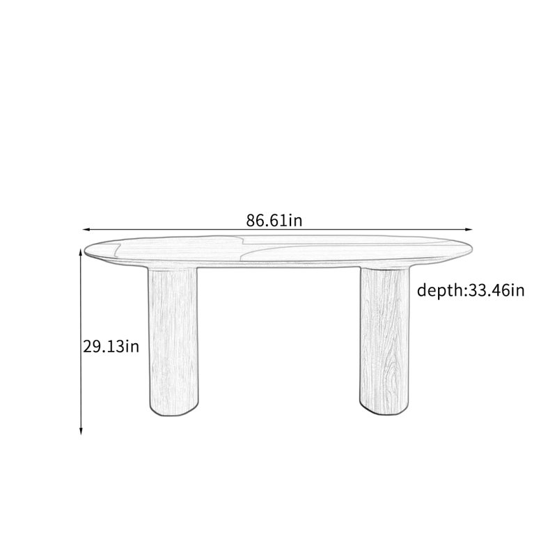 French Rustic Solid Wood Oval Dining Table., 29.13"H x 86.61"L x 33.46"W