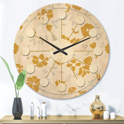 Retro Poppies III - Mid-Century Modern Wood Wall Clock