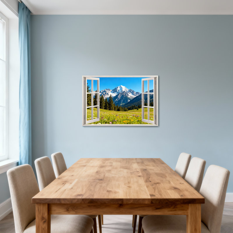 Paysage et nature vue sur la montagne par une fenêtre ouverte, H 16 po x l 24 po