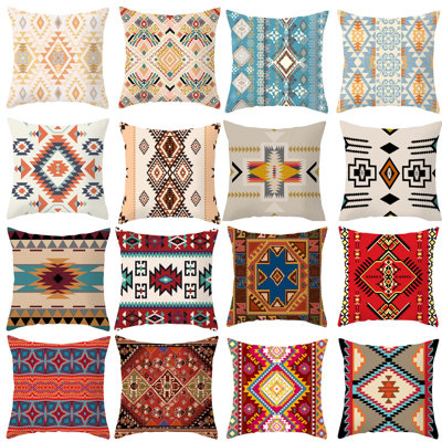 Ensemble de 16 coussins décoratifs Western 18 pi x 18 pi, coussins décoratifs Turquoise du sud-ouest, motifs variés, housses de coussin en velours pour canapé-lit, salon, intérieur, extérieur