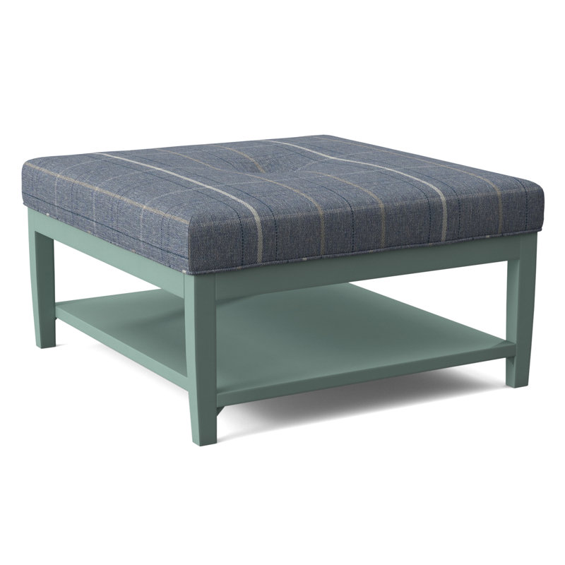 Hammond Square Ottoman, Antique Black Finish, Lapis Plaid; 0126-63