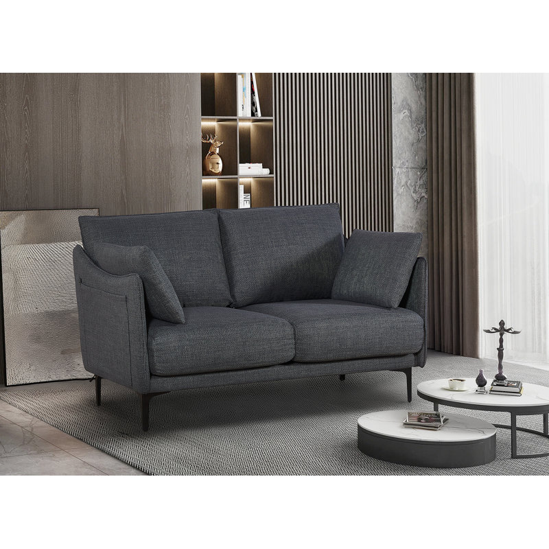 Canapé confortable à deux places avec pieds en métal et coussins moelleux pour divers espaces, Gris