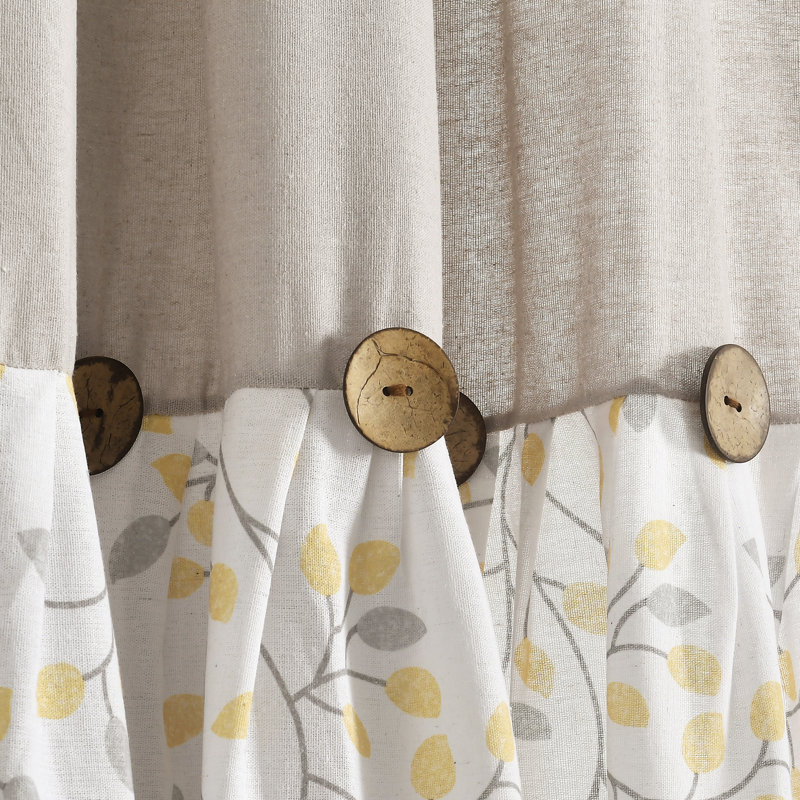 Linen Button Botanical Garden Cotton Blend Semi Sheer Curtain Single Panel, Gray