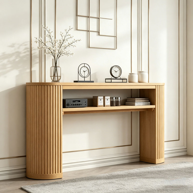 Console Table with Fluted Legs - Farmhouse Entryway Sofa Table, Natural