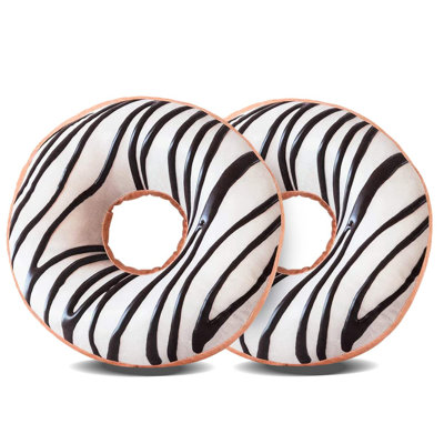 Round Throw Pillow 14 Inch Chocolate White Donut, 3D Digital Print Decorative Soft Food Shaped Pillow, Light Weight Seat Cushion For Couch, Chair, Flo by Ophelia & Co.