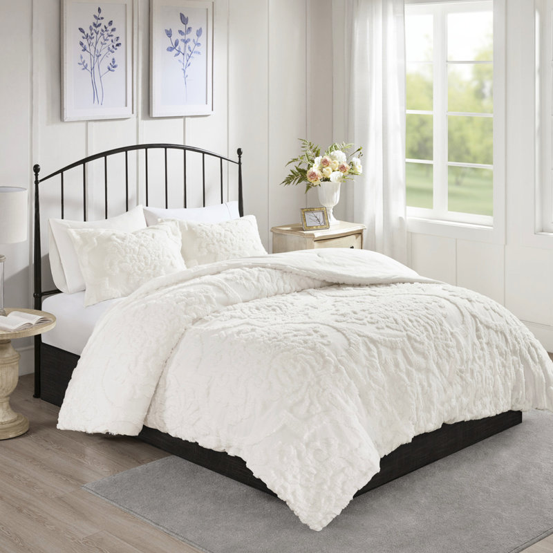 Édredon 3 pièces - Literie de style chenille chic pour lit double / grand lit, Édredon double et 2 taies décoratives