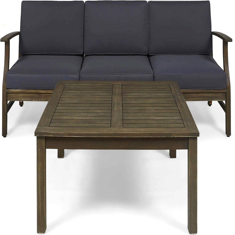 Perla 3 Seater Sofa And Table Set, Wood, Dark Gray