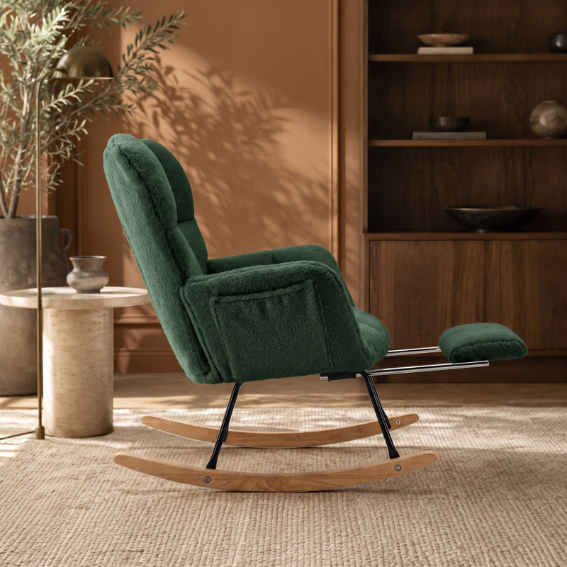 Chaise berçante à bascule Mid-Century moderne avec repose-pieds rétractable et dossier haut, chaise berçante décorative