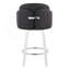 Tabouret de bar à hauteur fixe avec pivot en bois blanc et similicuir noir avec repose-pieds rond chromé - ensemble de 2-604442058