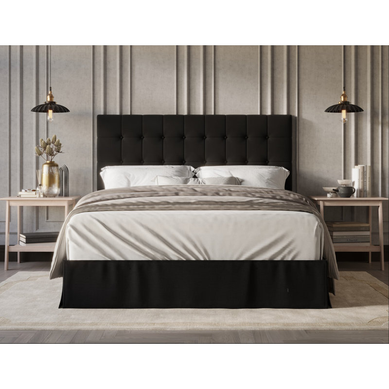 Ambria Upholstered Wingback Bed, Black, Full/Double
