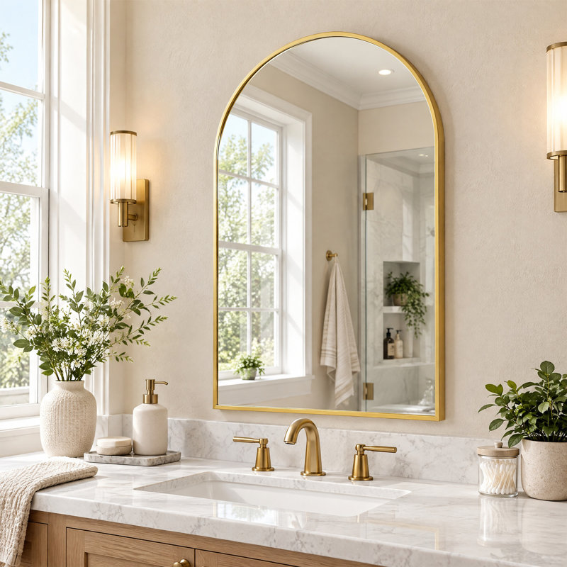 Miroir mural de salle de bain 51 x 76 cm avec cadre en métal, doré, 20 po x 30 po, Gold