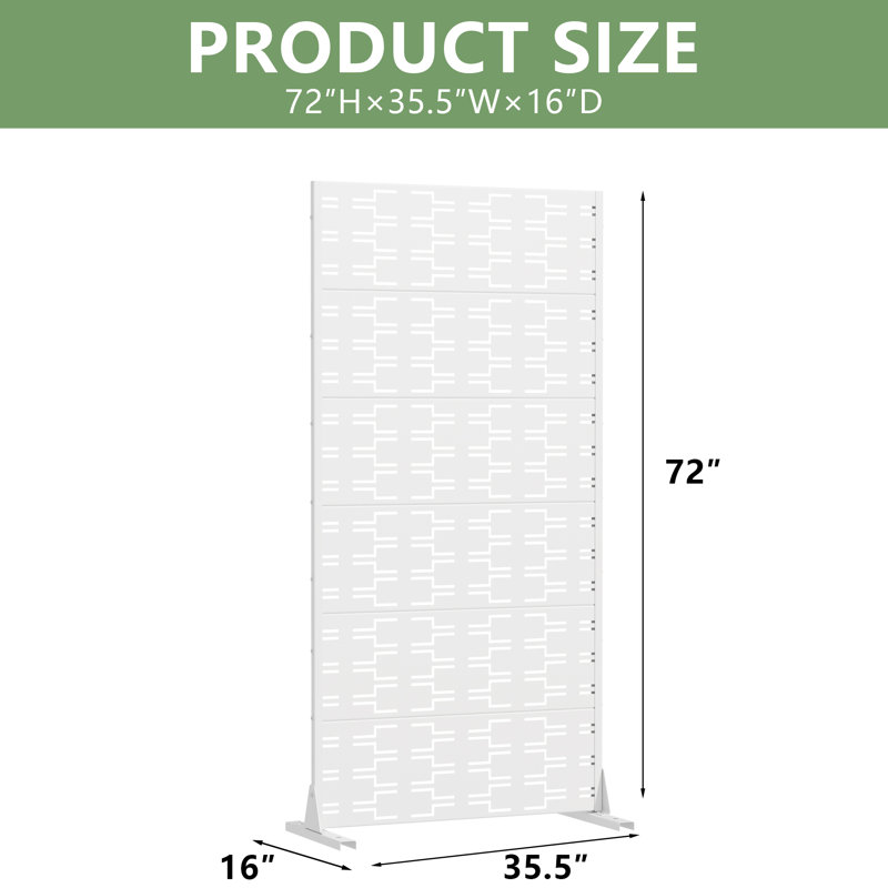 Panneau de clôture en métal pour l'extérieur, 72" H x 35" W x 16" D, Blanc