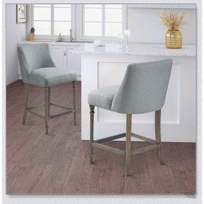Tabouret de comptoir rembourré de 25 pouces avec pieds tournés en bois, confortable et élégant pour les cuisines et les bars modernes