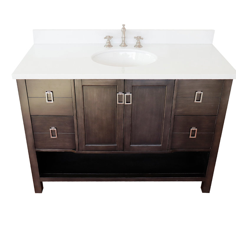 Wilhoit 49'' Single Bathroom Vanity with Top, Silvery Brown/White Quartz