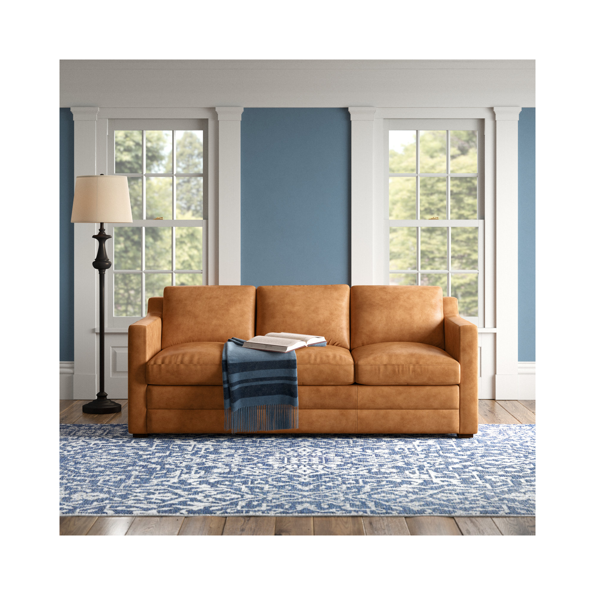 Sorrento 78" Genuine Leather Sleeper Sofa, Tan