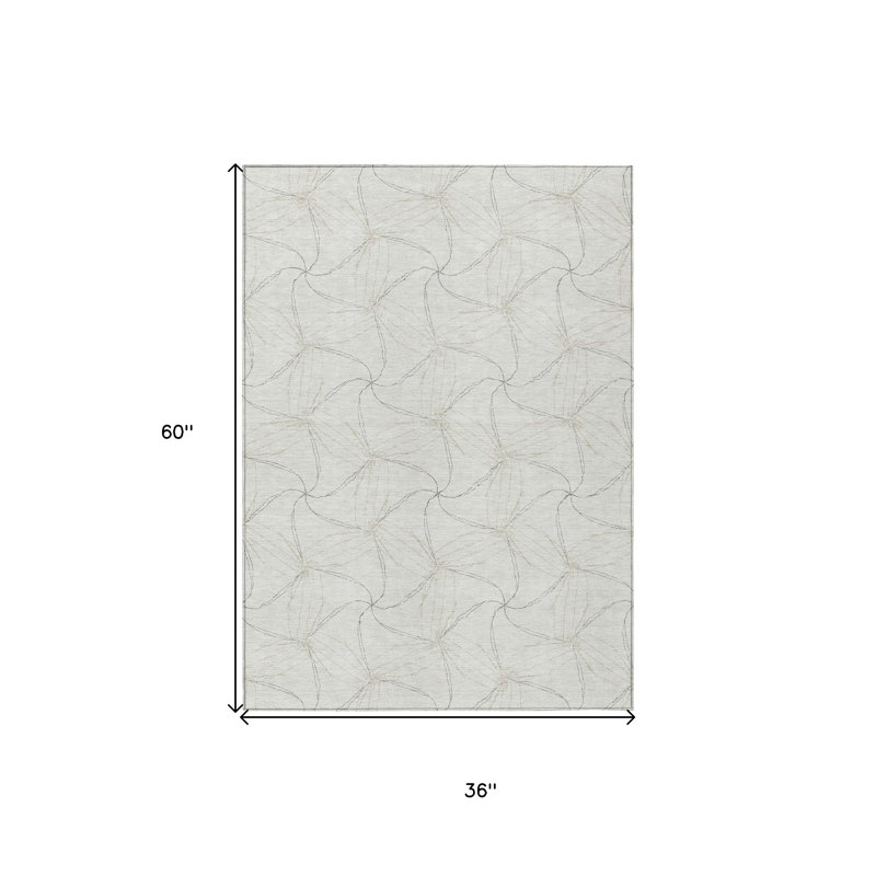 3' X 5' Ivory And Taupe Geometric Washable Indoor Outdoor Area Rug