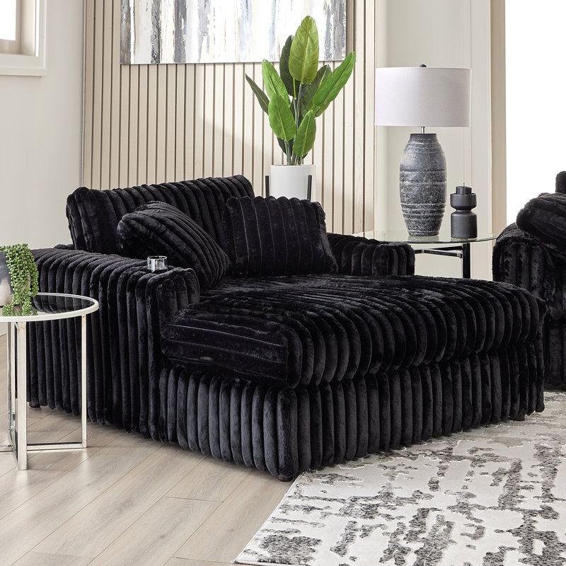 Méridienne de cinéma surdimensionnée de 54,5 po avec 2 porte-gobelets Hughes Furniture - noir Mondo, Polyester noir Mondo