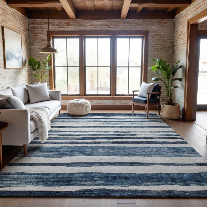 Premium Machine Washable Lyndhurst AMF1191 Stripes Rug, Rectangle 8 pi x 10 pi