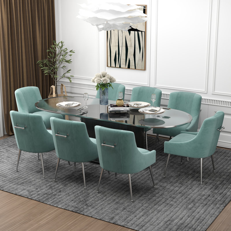 Farr Velvet Upholstered Side Chair With Silver Legs, Green