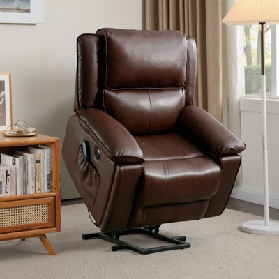 Fauteuil inclinable électrique en cuir véritable l 38,2 po avec massage chauffant