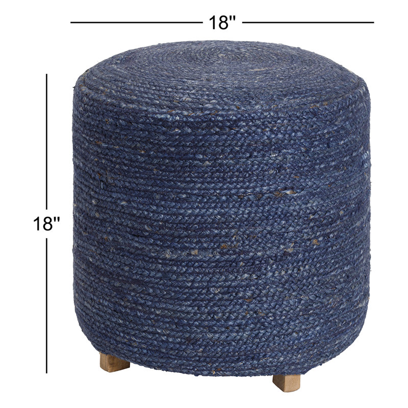 Kerrin Upholstered Ottoman, Dark Blue Jute
