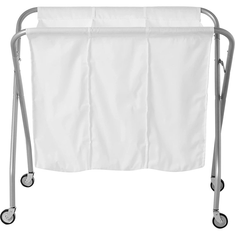 Silver Collapsible Steel Frame Laundry Sorter with Wheels