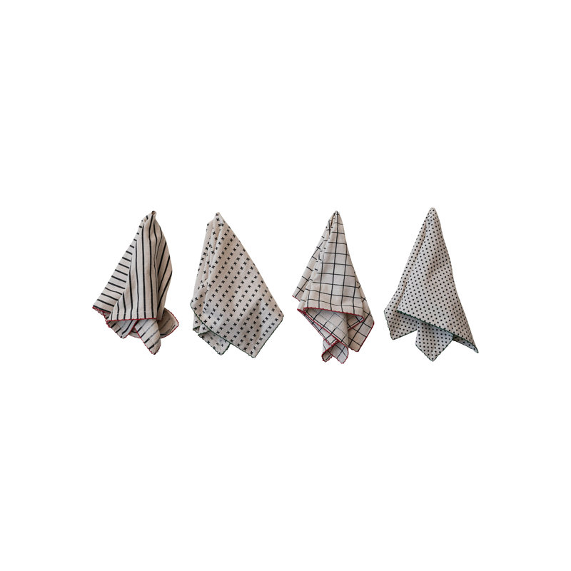 Cotton Printed Napkins With Pattern And Stitched Edge