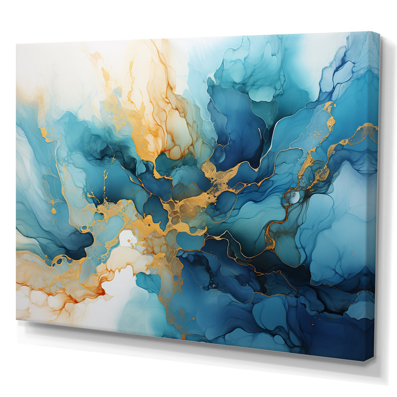 «Blue River», art mural bleu, Toile tendue, H 16 po x l 32 po x P 1 po