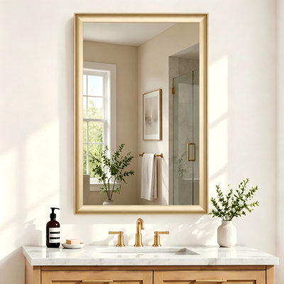 Miroir de salle de bain mural en métal brossé 24 po x 36 po, miroir de meuble-lavabo mural en verre trempé HD