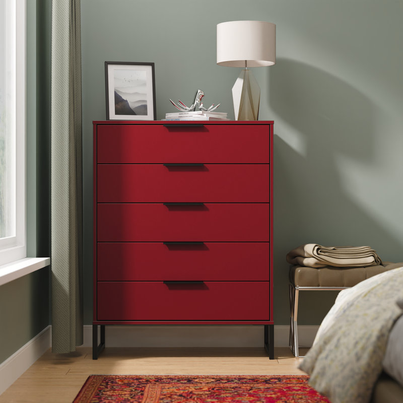 Bisceglia 77cm W 5 - Drawer Chest of Drawers, Red