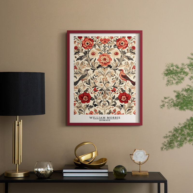 Imprimé encadré en bois massif de la série «Wil Morris» de William Morris, 15" H x 12" W, Red
