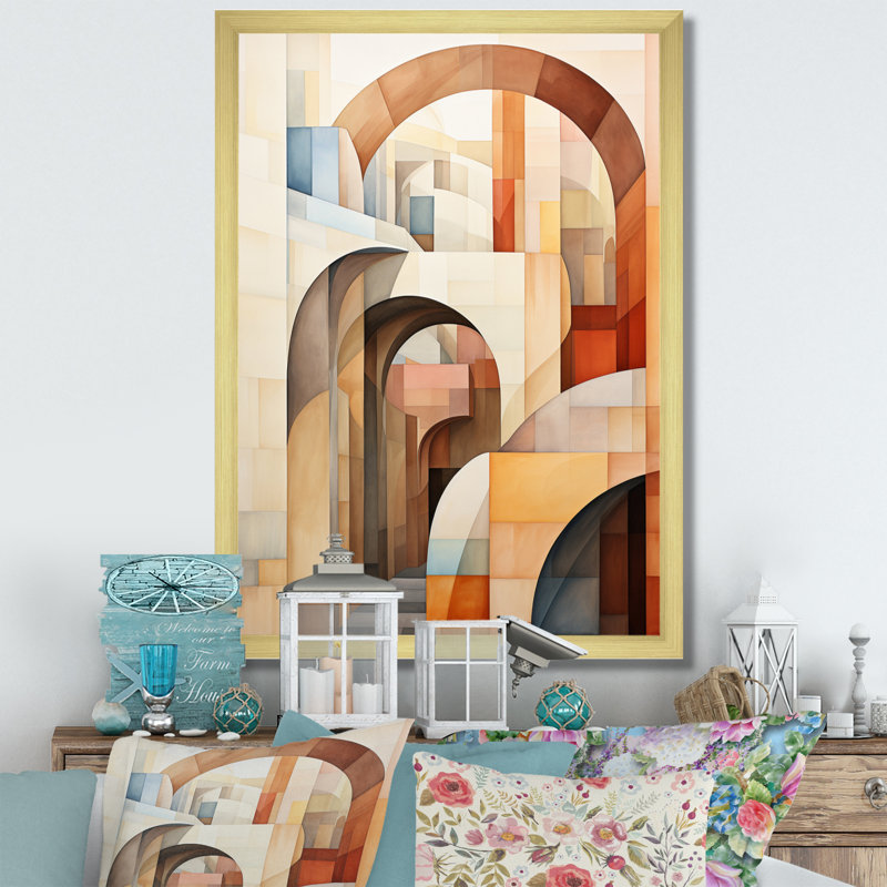 «Iqraa Beige Bridge Dynamic Archway», reproduction sur toile, Encadrement doré, H 32 po x l 24 po x P 1 po