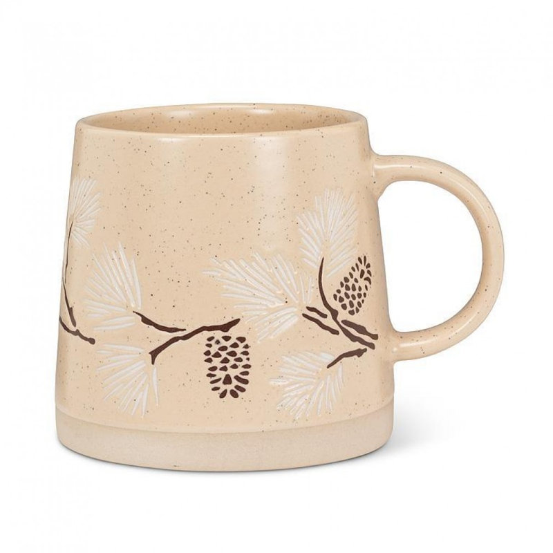 Wide Base Mug With Branches & Pinecones