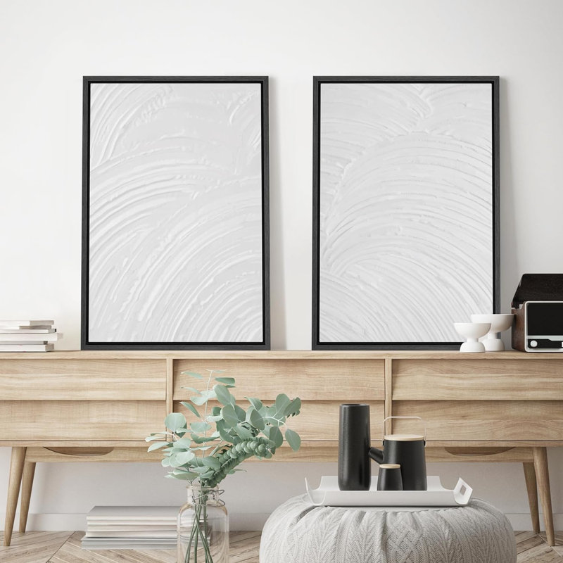 «3D Texture Illusion Minimalist White Elegant Abstract Modern Art», impression sur toile encadrée 2 pièces, H 36 po x l 24 po