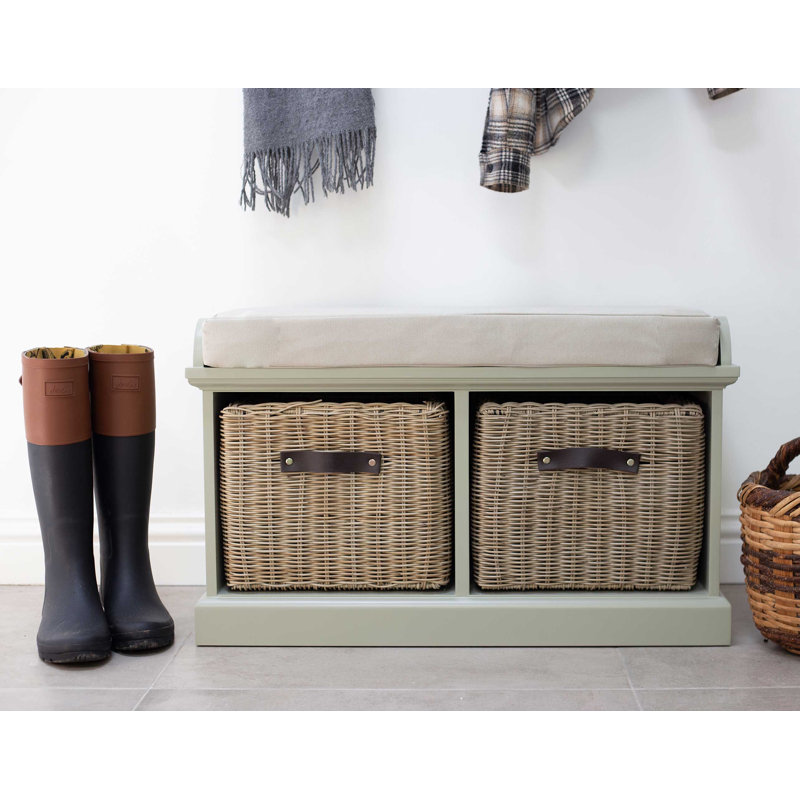 Anise Upholstered Storage Bench, Sage Green/Brown