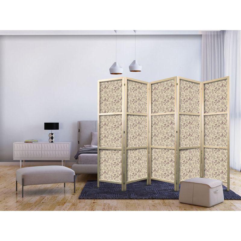 171cm H Solid Wood Folding Room Divider, 171cm H x 225cm W x 1.2cm D, 5