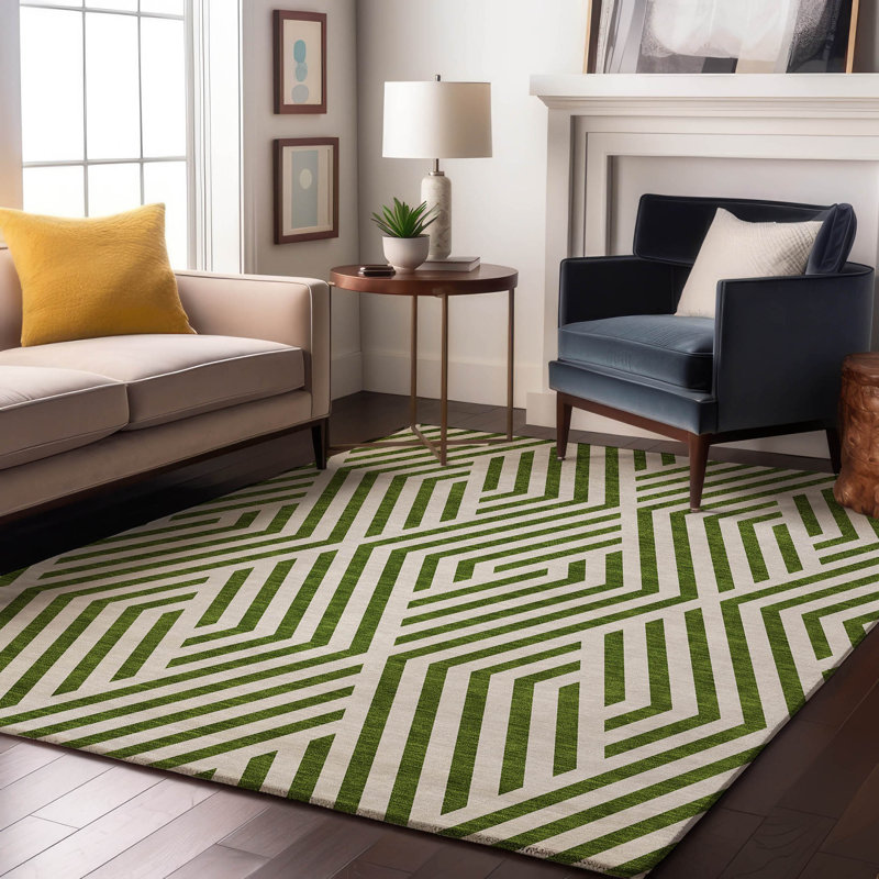 Tapis rond lavable à la machine de qualité supérieure 8 pi x 8 pi Cerrito AMF550 Olive, Rectangle 9 pi x 12 pi