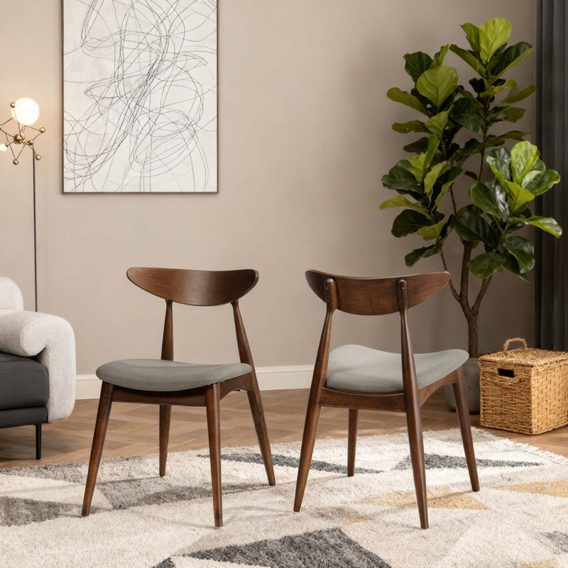 Ensemble de 2 chaises de salle à manger rétro avec cadre en bois durable, Noyer, Gris clair