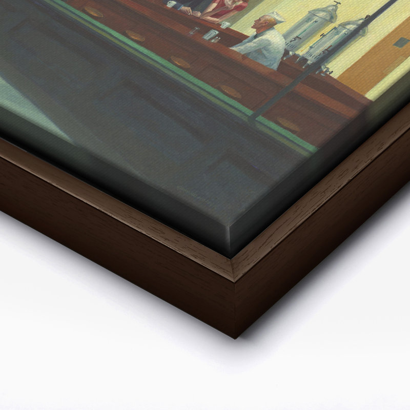 Edward Hopper - Nighthawks, Canvas, 24"H x 32"W, Brown Framed