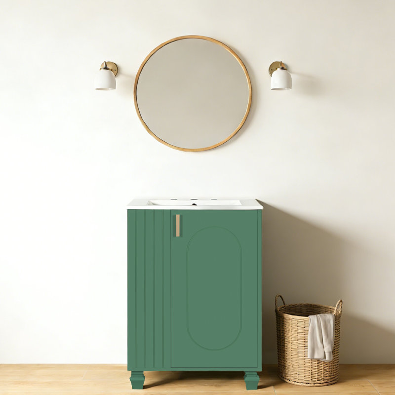 Meuble-lavabo de style moderne 24 po avec lavabo, rangement latéral et porte à fermeture douce, Vert
