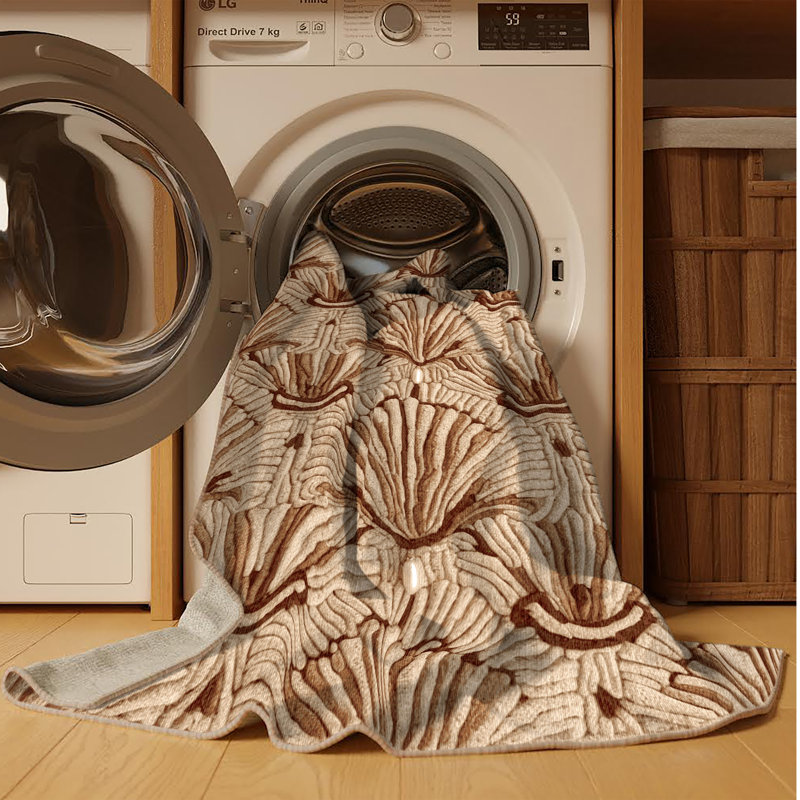 Tapis brun français lavable à la machine, Rond 5 pi