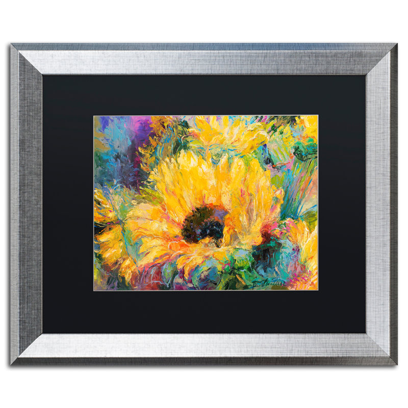 Vibrant Sunflower Impressionist Canvas Print with Silver Frame