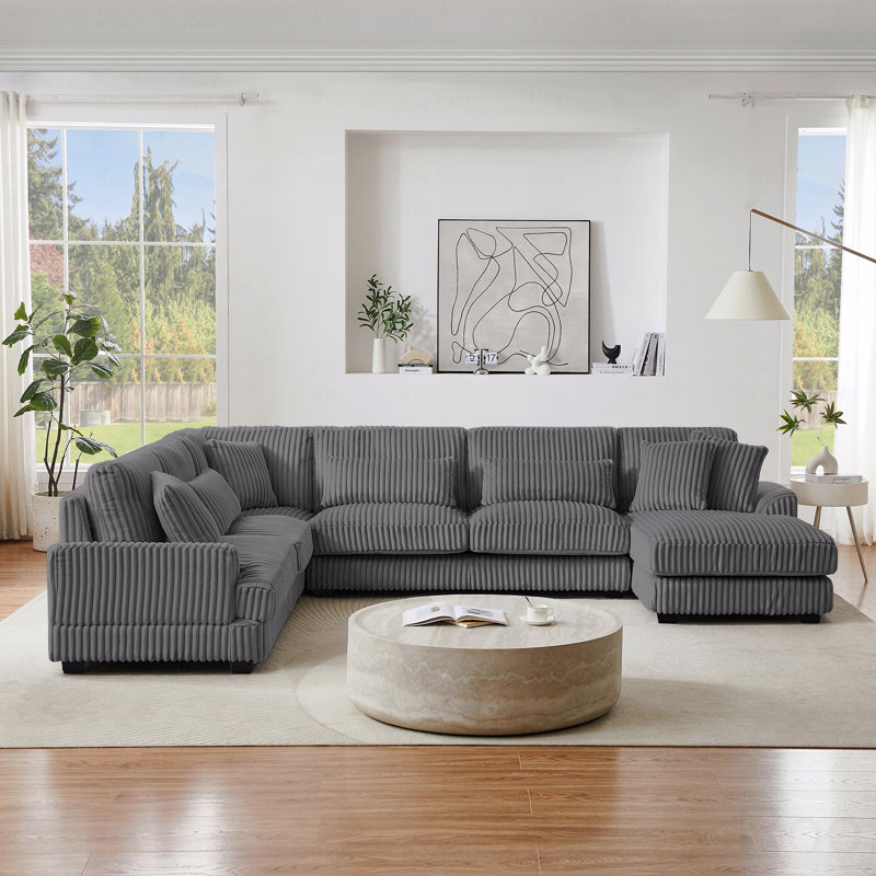Basic Sectional Sofa, 129" Oversized  Sofa U-Shaped Sofa Couch Modern Sofa Upholstered In Soft Corduroy With A Chaise Lounge
