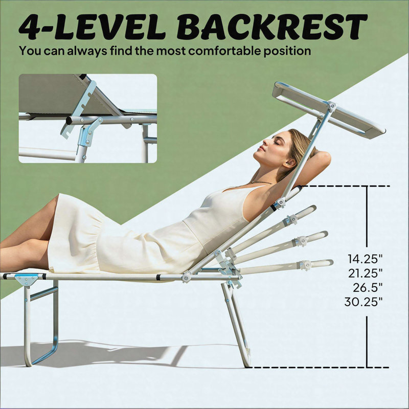 Chaise longue de bronzage pliante pour l'extérieur avec auvent réglable et structure en acier Oxford
