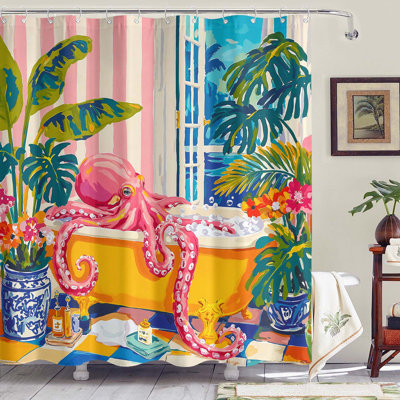 Funny Octopus Shower Curtain 72" x 72" With Hooks