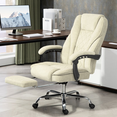 Chaise de bureau avec chaleur et vibrations. Beige 6 points de vibration. Inclinaison réglable. Repose-pieds. Siège en tissu doux. 3 intensités de massage. Capacité de poids de 265 lb avec ordinateur - Lombaire rembourré