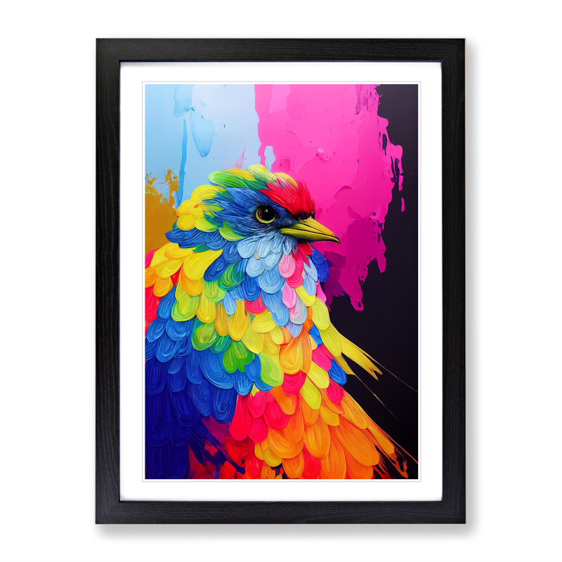 Dripping Paint Bird No.3 Abstract - Single Picture Frame Painting, Black, 64cm H x 46cm W x 2cm D