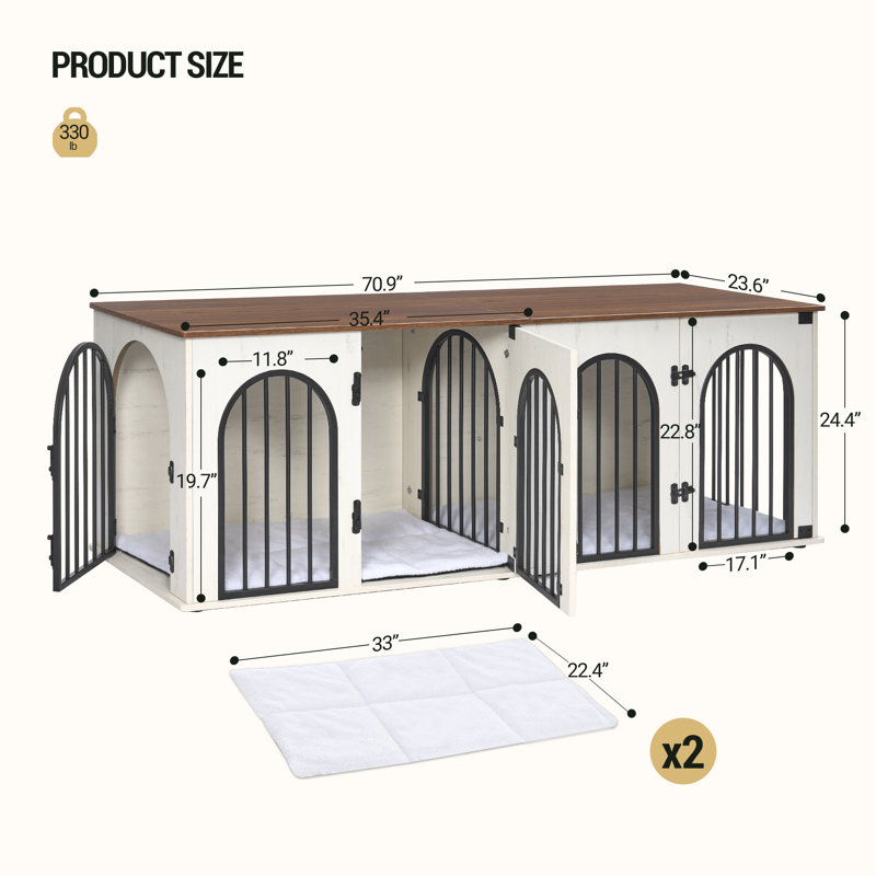 71" White and Brown Heavy Duty Dog Crate Furniture with Divider