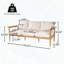 Canapé d'extérieur 3 places en bois d'acacia avec coussins beiges, finition teck clair