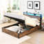 Storage Bed In Full, Rustic Brown With Bookcase Headboard & Energy Led Lights Platform Compartment, Waterproof-121107254